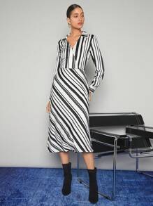Maija 條紋印花洋裝不附腰帶