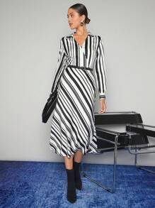 Maija 條紋印花洋裝不附腰帶