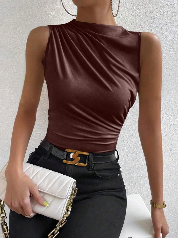 SHEIN ChicEase Sólido Tubo Top Tank - Castanho - Visão 1