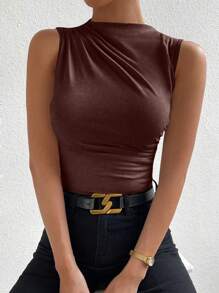 Chiquease Solid Ruched Tank Top - Brown - View 6