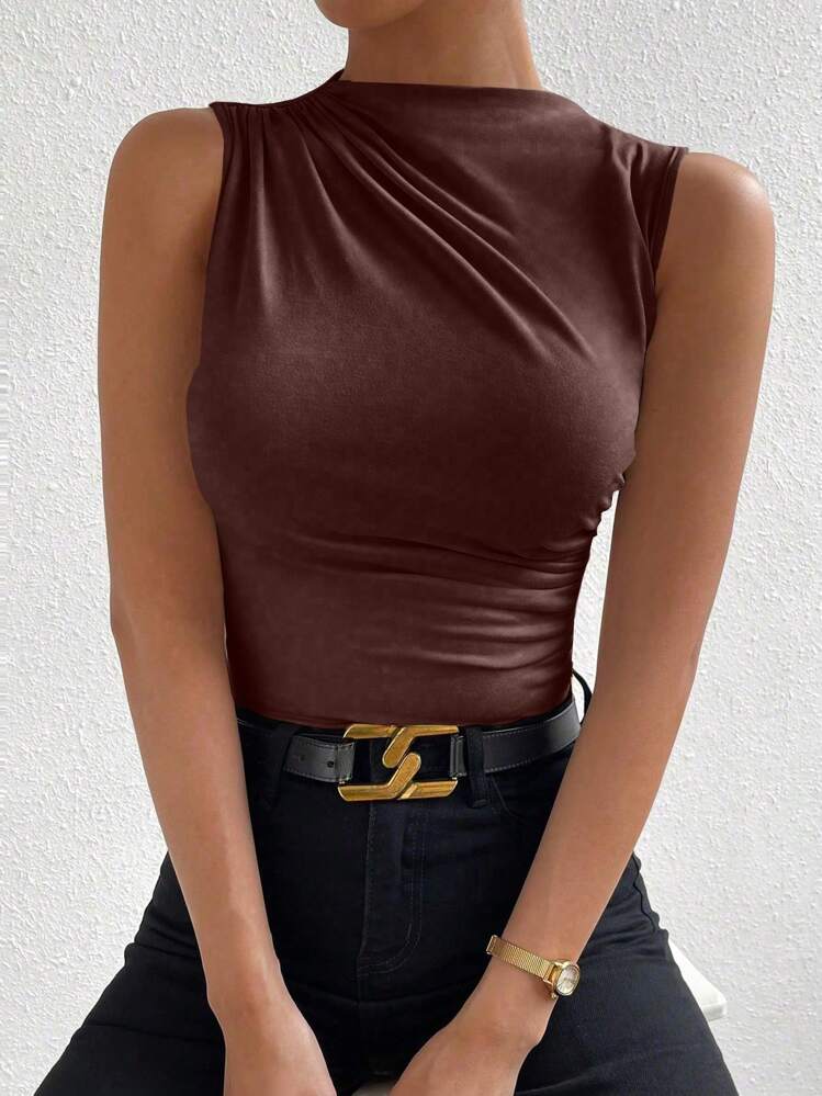 SHEIN ChicEase Sólido Tubo Top Tank - Castanho - Visão 6
