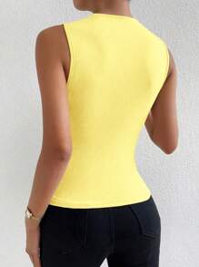Chiquease Solid Ruched Tank Top - Yellow - View 2