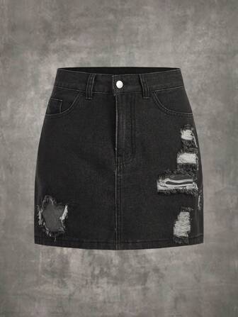 Grunge Punk Ripped Denim Skirt