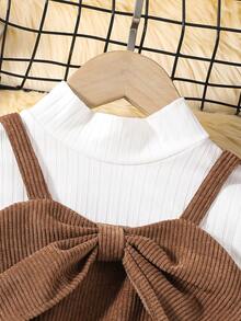SHEIN Chica preadolescente Camiseta unicolor & con botón delantero Vestido de tirantes - Café integral - Ver 3