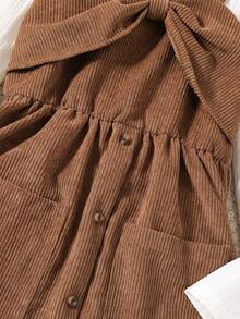 SHEIN Chica preadolescente Camiseta unicolor & con botón delantero Vestido de tirantes - Café integral - Ver 4