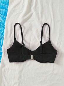 SHEIN Solid Underwire Bikini Top, For Summer Beach Vacation - Black - View 2