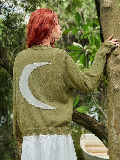 Moon Pattern Drop Shoulder Cardigan