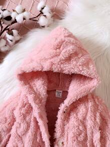 女嬰熊裝飾連帽毛茸茸外套 - 粉色 - 查看 4