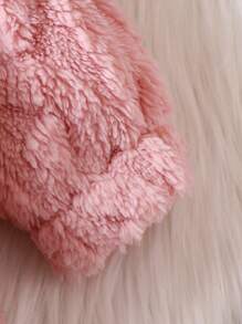 女嬰熊裝飾連帽毛茸茸外套 - 粉色 - 查看 5