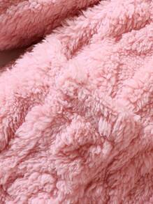 女嬰熊裝飾連帽毛茸茸外套 - 粉色 - 查看 6