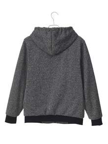 Men Zip Up Drawstring Hooded Thermal Lined Jacket, Warming - Dark Grey - View 2