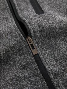 Men Zip Up Drawstring Hooded Thermal Lined Jacket, Warming - Dark Grey - View 6