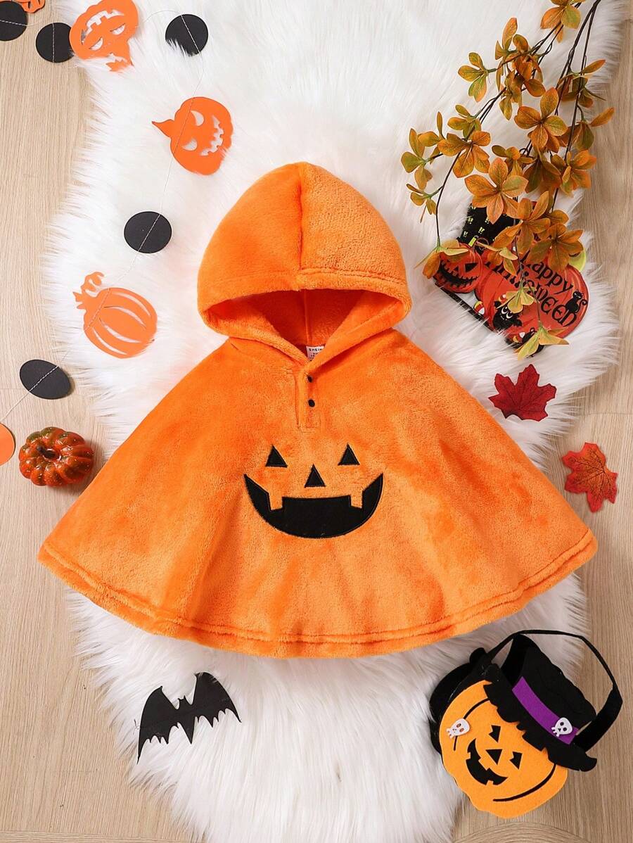 女嬰萬聖印花連帽斗篷外套 - 黃色 - 查看 1