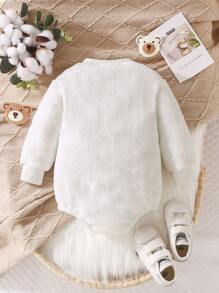 Baby Girl Bear Embroidery Teddy Bodysuit - White - View 2
