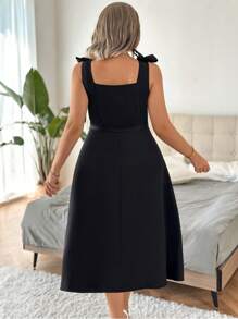 Celure Plus Solid Belted A-line Dress