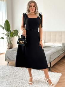 Celure Plus Solid Belted A-line Dress