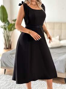 Celure Plus Solid Belted A-line Dress