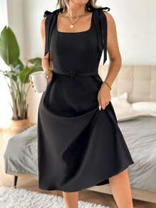 Celure Plus Solid Belted A-line Dress