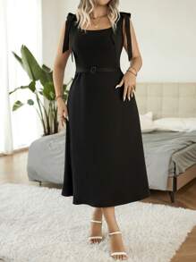 Celure Plus Solid Belted A-line Dress