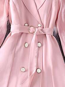 SHEIN Ragazza Tween Abito chemisier con doppio petto con manica a sbuffo con cintura - Rosa - Visualizzare 5