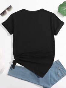 SHEIN EZwear Heart & Geo Print Tee - Black - View 2