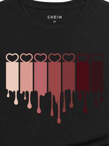 SHEIN EZwear Heart & Geo Print Tee - Black - View 4