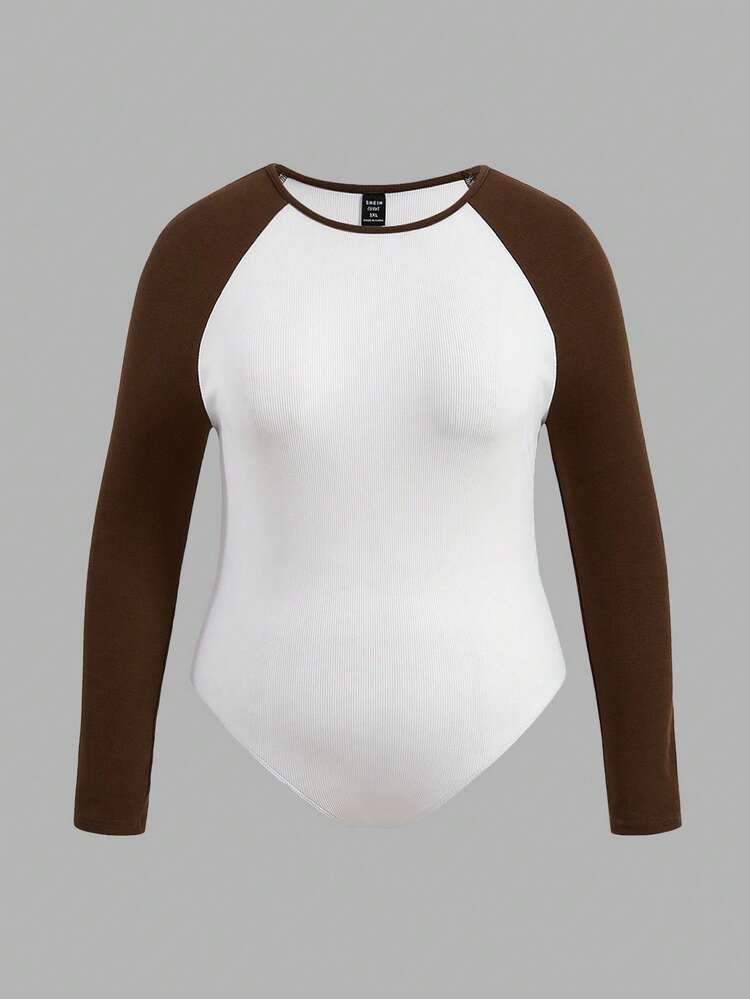 Plus Two Tone Raglan Sleeve Bodysuit