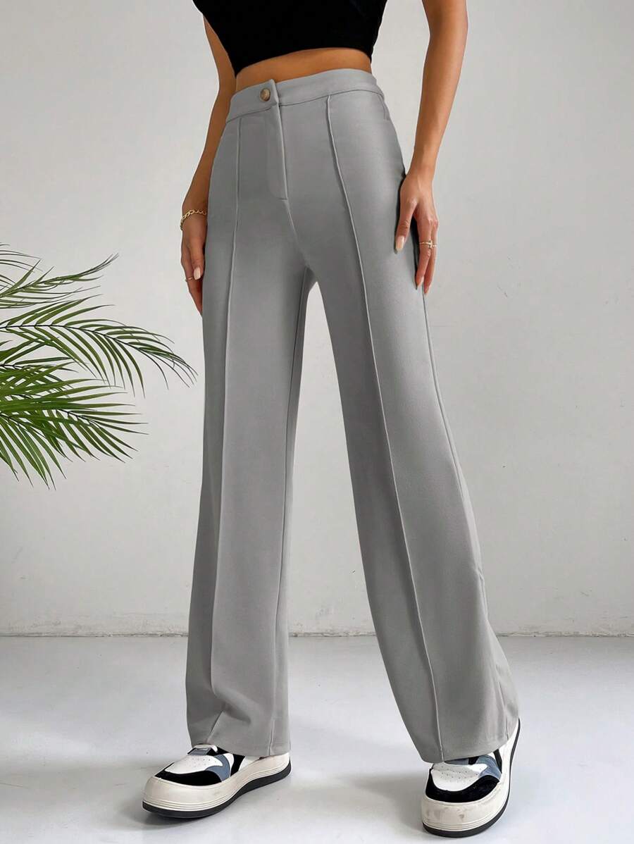 SHEIN EZwear Pantalon Évasé Taille Haute Couture Détail
