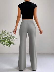 SHEIN EZwear Pantalon Évasé Taille Haute Couture Détail
