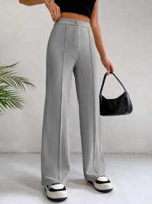 SHEIN EZwear Pantalon Évasé Taille Haute Couture Détail