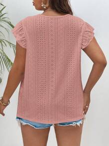 SHEIN Frenchy Plus Eyelet Embroidery Butterfly Sleeve Schiffy Tee