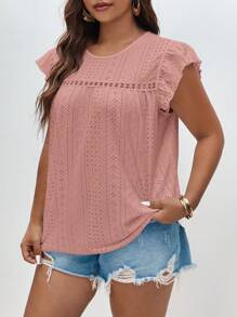 SHEIN Frenchy Plus Eyelet Embroidery Butterfly Sleeve Schiffy Tee