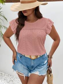 SHEIN Frenchy Plus Eyelet Embroidery Butterfly Sleeve Schiffy Tee