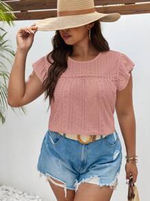 SHEIN Frenchy Plus Eyelet Embroidery Butterfly Sleeve Schiffy Tee