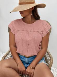 SHEIN Frenchy Plus Eyelet Embroidery Butterfly Sleeve Schiffy Tee
