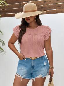SHEIN Frenchy Plus Eyelet Embroidery Butterfly Sleeve Schiffy Tee