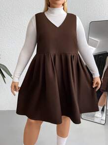 Calvaya Plus Solid Sleeveless Dress Without Tee - Brown - View 1