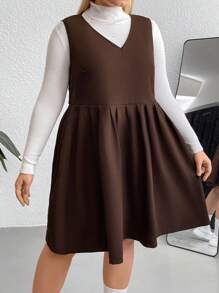 Calvaya Plus Solid Sleeveless Dress Without Tee - Brown - View 3