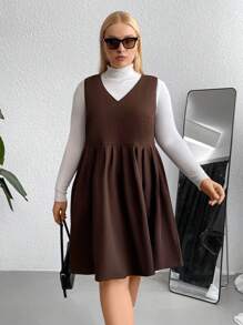 Calvaya Plus Solid Sleeveless Dress Without Tee - Brown - View 5