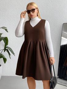 Calvaya Plus Solid Sleeveless Dress Without Tee - Brown - View 6