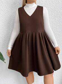 Calvaya Plus Solid Sleeveless Dress Without Tee - Brown - View 7