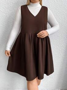 Calvaya Plus Solid Sleeveless Dress Without Tee - Brown - View 8