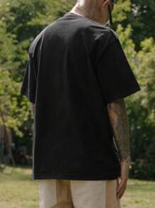 男士字母圖案落肩T恤 - 黑色 - 查看 2