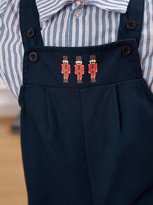 SHEIN 嬰兒男童可愛圖案背帶褲連身衣，輕盈布料 - 藏蓝色 - 查看 5