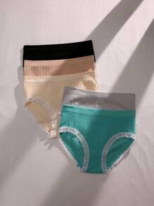 5 piezas Calzoncillos ribete con encaje tejido de canalé - Multicolor - Ver 1