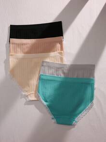 5 piezas Calzoncillos ribete con encaje tejido de canalé - Multicolor - Ver 2