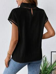 SHEIN Essnce Contrast Guipure Lace Mock Neck Batwing Sleeve Blouse
