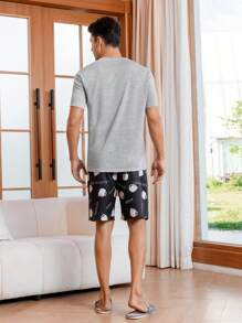 Men Letter Graphic Pocket Patched PJ Set / Pajama Set - Multicolor - View 9