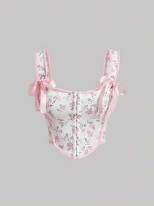 SHEIN MOD 女士花卉印花梦幻背心 - 粉色 - 查看 5