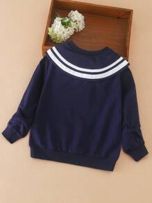 青少年女孩学院风水手领长袖轻便运动衫，春秋季 - 藏蓝色 - 查看 2